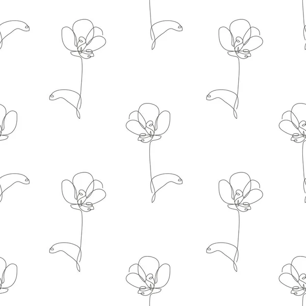 Элегантная Непрерывная Линия Бесшовный Узор Цветами Тюльпана Элементы Дизайна Цветочный — стоковый вектор