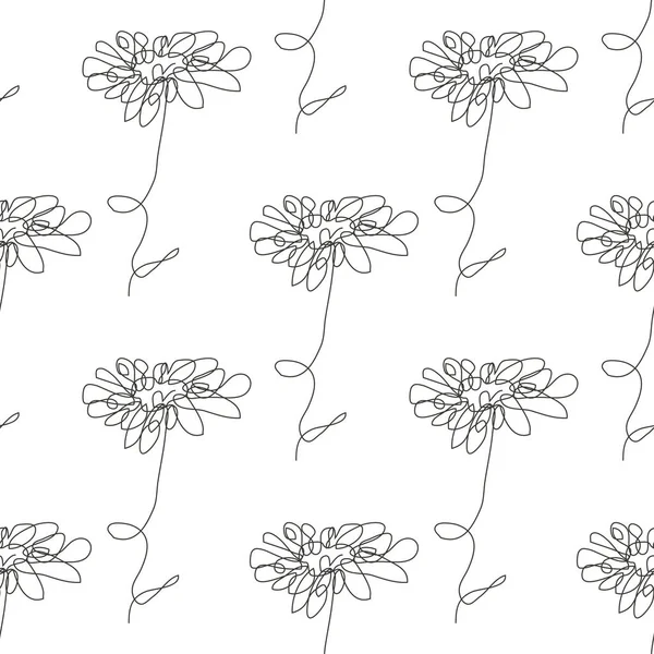 Élégante Ligne Continue Motif Sans Couture Avec Des Fleurs Camomille — Image vectorielle