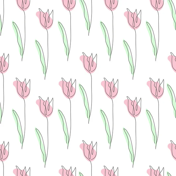 Elegante Ononderbroken Lijn Naadloos Patroon Met Tulpenbloemen Design Elementen Bloemen — Stockvector