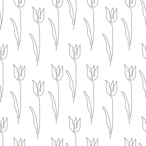 Elegante Linea Continua Senza Soluzione Continuità Con Fiori Tulipano Elementi — Vettoriale Stock