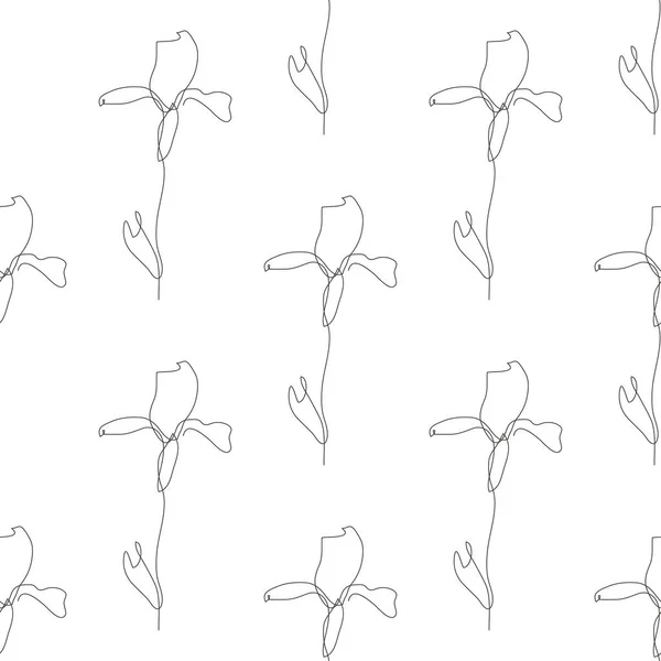 Élégante Ligne Continue Motif Sans Couture Avec Des Fleurs Iris — Image vectorielle