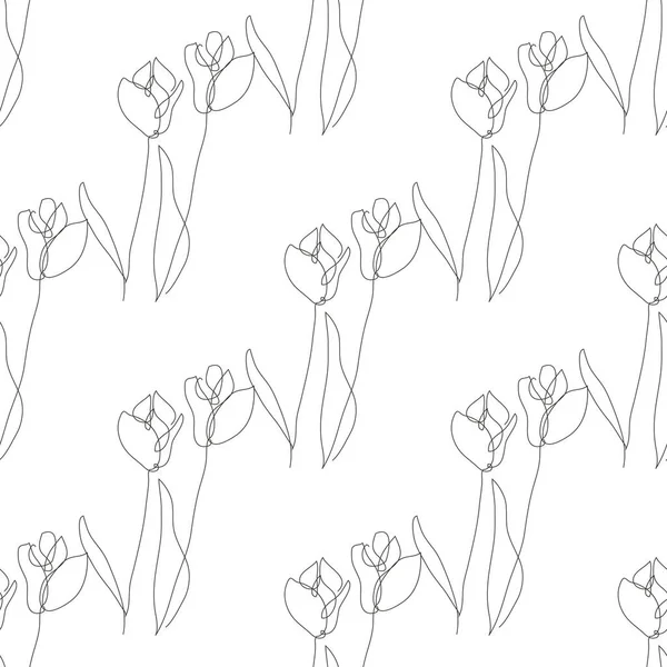 Élégante Ligne Continue Motif Sans Couture Avec Des Fleurs Tulipes — Image vectorielle