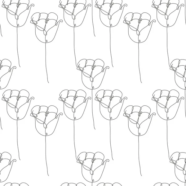 Élégante Ligne Continue Motif Sans Couture Avec Des Fleurs Tulipes — Image vectorielle