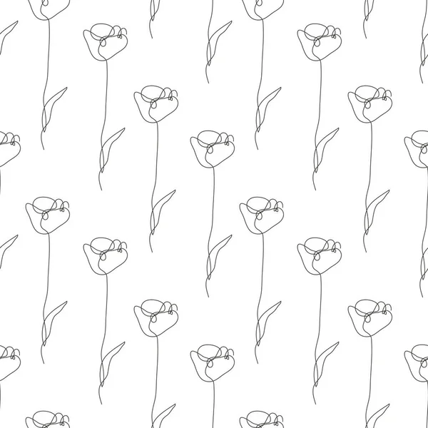 Κομψό Συνεχές Σχέδιο Χωρίς Ραφή Γραμμή Λουλούδια Τουλίπας Στοιχεία Σχεδιασμού — Διανυσματικό Αρχείο