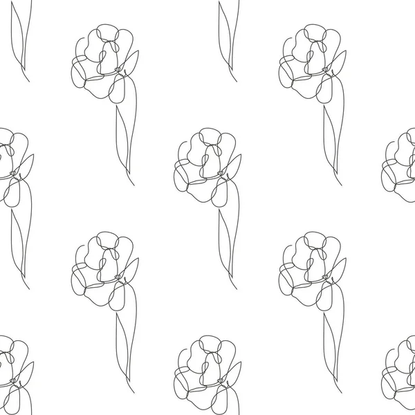Elegante Línea Continua Sin Costuras Patrón Con Flores Tulipán Elementos — Archivo Imágenes Vectoriales