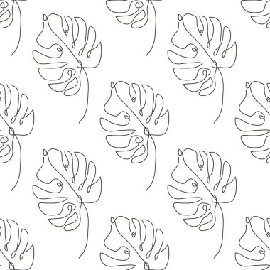 Canavar yaprakları ve tasarım elementleri olan zarif, kesintisiz bir çizgi. Davetiyeler, kartlar, baskı, hediye paketi, imalat, tekstil, kumaş, duvar kağıtları için çiçek deseni