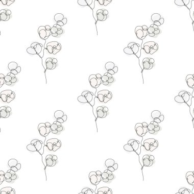 Pamuk bitkileriyle, tasarım elementleriyle kusursuz, zarif, kesintisiz bir çizgi. Davetiyeler, kartlar, baskı, hediye paketi, imalat, tekstil, kumaş, duvar kağıtları için çiçek deseni