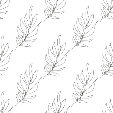 Palmiye ağaçları ve tasarım elementleri olan zarif, kesintisiz bir çizgi. Davetiyeler, kartlar, baskı, hediye paketi, imalat, tekstil, kumaş, duvar kağıtları için çiçek deseni