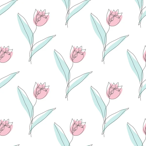 Élégante Ligne Continue Motif Sans Couture Avec Des Fleurs Tulipes — Image vectorielle