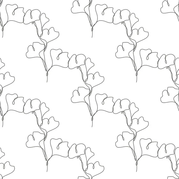 銀杏の葉 デザイン要素とエレガントな連続ラインシームレスパターン 招待状 カード ギフトラップ ファブリック 壁紙のための花のパターン — ストックベクタ