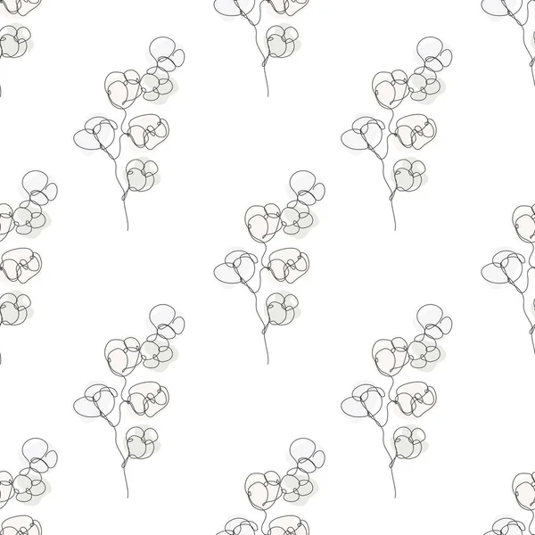 Elegant Continuous Line Seamless Pattern Cotton Plants Design Elements Floral — Stock Vector