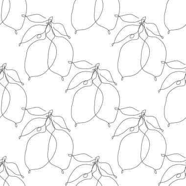 Limon meyveli, tasarım elementli zarif, pürüzsüz bir desen. Davetiyeler için meyve deseni, kartlar, baskı, hediye paketi, imalat, tekstil, kumaş, duvar kağıtları, kafe menüsü. Aralıksız çizgi sanatı
