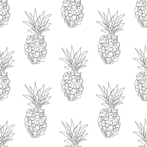 パイナップルフルーツ デザイン要素とエレガントなシームレスパターン 招待状 カード ギフトラップ ファブリック カフェメニューのための果物パターン 連続線画形式 — ストックベクタ