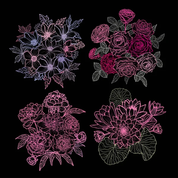 Διακοσμητικά Αφηρημένα Χειροποίητα Λουλούδια Σχεδιαστικά Στοιχεία Μπορεί Χρησιμοποιηθεί Για Κάρτες — Διανυσματικό Αρχείο