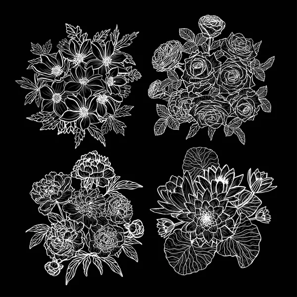 装饰抽象手绘花卉 设计元素 可用于卡片 邀请函 平面设计 线条艺术风格的花卉背景 — 图库矢量图片