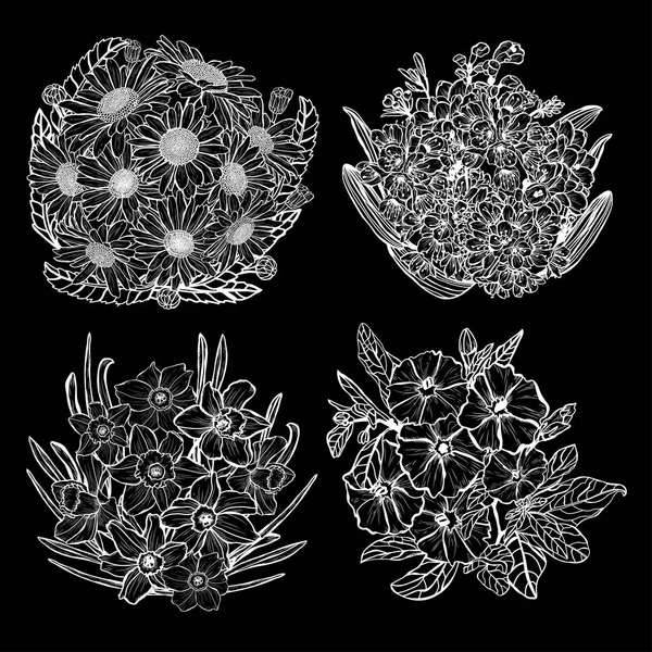 装饰抽象手绘花卉 设计元素 可用于卡片 邀请函 平面设计 线条艺术风格的花卉背景 — 图库矢量图片