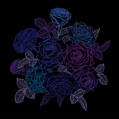 Dekoratif soyut gül çiçekleri, tasarım elementleri. Kartlar, davetiyeler, afişler, posterler, baskı tasarımı için kullanılabilir. Sanat tarzında çiçek arkaplanı