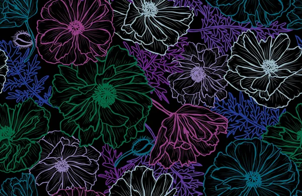 ケシの花 デザイン要素とエレガントなシームレスなパターン 招待状 カード ギフトラップ ファブリック 壁紙のための花のパターン — ストックベクタ