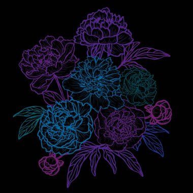 Dekoratif soyut şakayık çiçekleri, tasarım elementleri. Kartlar, davetiyeler, afişler, posterler, baskı tasarımı için kullanılabilir. Sanat tarzında çiçek arkaplanı