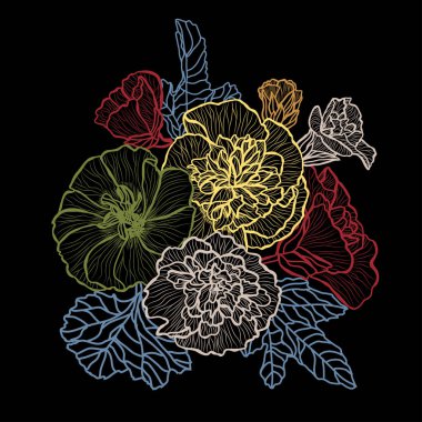 Dekoratif soyut malva çiçekleri, tasarım elementleri. Kartlar, davetiyeler, afişler, posterler, baskı tasarımı için kullanılabilir. Sanat tarzında çiçek arkaplanı