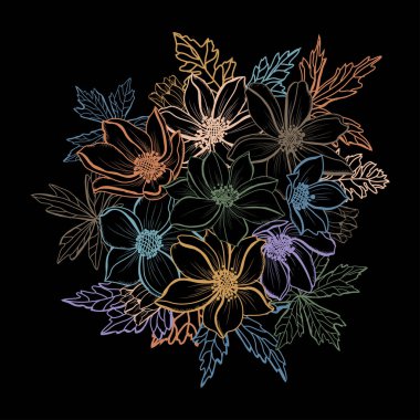 Dekoratif soyut şakayık çiçekleri, tasarım elementleri. Kartlar, davetiyeler, afişler, posterler, baskı tasarımı için kullanılabilir. Sanat tarzında çiçek arkaplanı