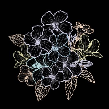 Dekoratif soyut amber çiçekleri, tasarım elementleri. Kartlar, davetiyeler, afişler, posterler, baskı tasarımı için kullanılabilir. Sanat tarzında çiçek arkaplanı