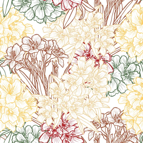 Elegantes Nahtloses Muster Mit Oleanderblüten Designelementen Blumenmuster Für Einladungen Karten — Stockvektor