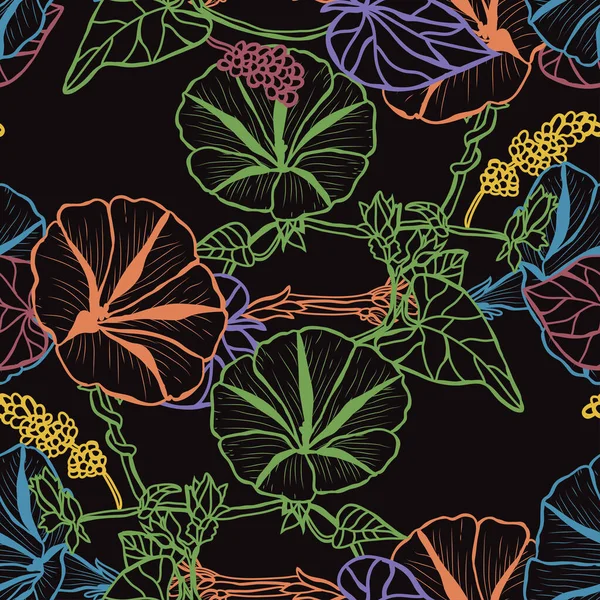 Élégant Motif Sans Couture Avec Des Fleurs Gloire Matin Des — Image vectorielle