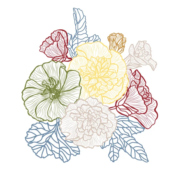 装饰抽象的Malva花 设计元素 可用于卡片 邀请函 平面设计 线条艺术风格的花卉背景 — 图库矢量图片