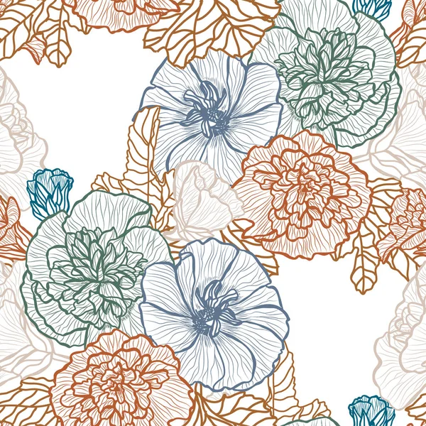 マルバの花 デザイン要素とエレガントなシームレスなパターン 招待状 カード ギフトラップ ファブリック 壁紙のための花のパターン — ストックベクタ