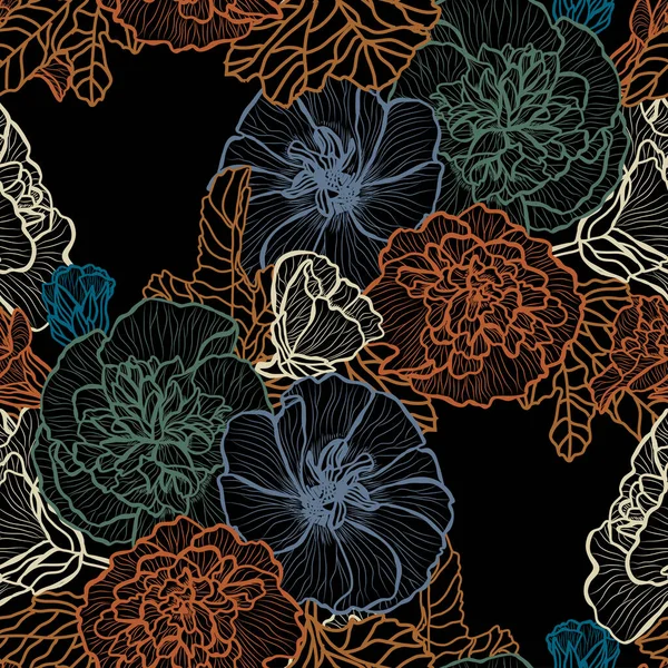 Elegante Patrón Sin Costuras Con Flores Malva Elementos Diseño Patrón — Archivo Imágenes Vectoriales