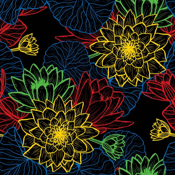 Elegant Sömlöst Mönster Med Lotusblommor Designelement Blommönster För Inbjudningar Kort — Stock vektor