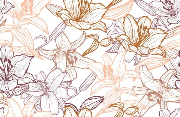 ユリの花 デザイン要素とエレガントなシームレスパターン 招待状 カード ギフトラップ ファブリック 壁紙のための花のパターン — ストックベクタ