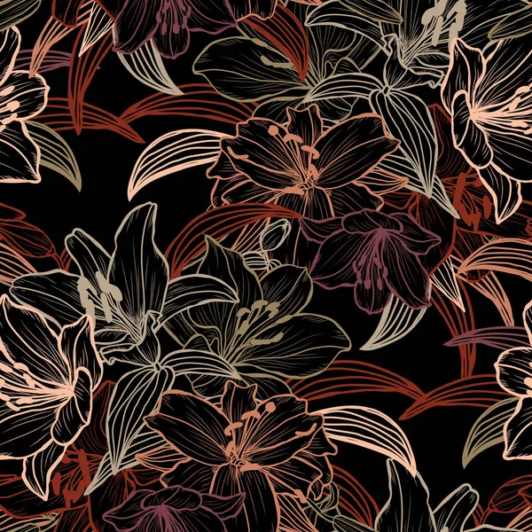 Elegante Patrón Sin Costuras Con Flores Lirio Elementos Diseño Patrón — Archivo Imágenes Vectoriales