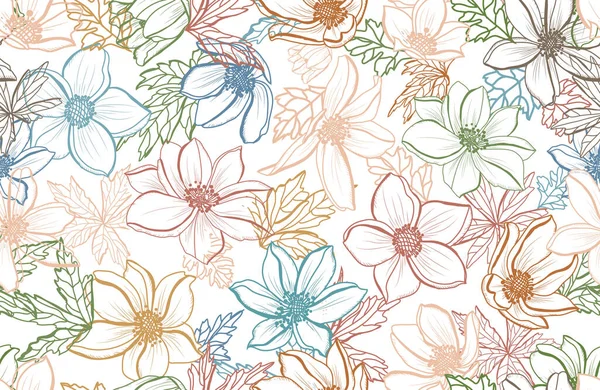 Elegante Patrón Sin Costuras Con Flores Anémonas Elementos Diseño Patrón — Archivo Imágenes Vectoriales