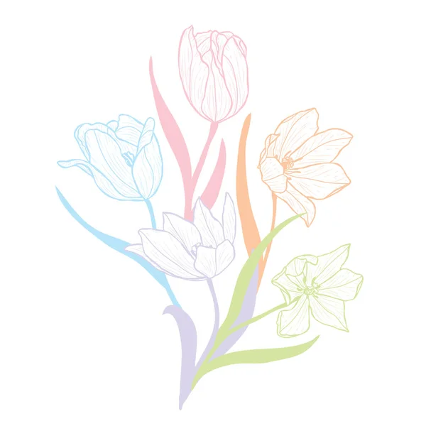 装饰抽象郁金香花 设计元素 可用于卡片 邀请函 平面设计 线条艺术风格的花卉背景 — 图库矢量图片