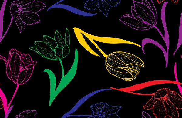 Padrão Sem Costura Elegante Com Flores Tulipa Elementos Design Padrão — Vetor de Stock