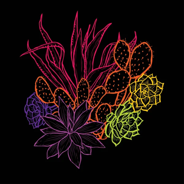 装饰抽象肉质植物 设计元素 可用于卡片 邀请函 平面设计 线条艺术风格的花卉背景 — 图库矢量图片
