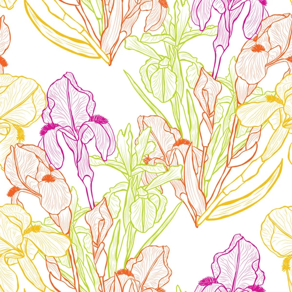 Элегантный Бесшовный Узор Цветами Радужной Оболочки Элементами Дизайна Цветочный Узор — стоковый вектор