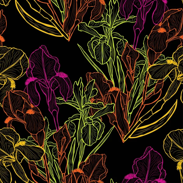 Elegante Patrón Sin Costuras Con Flores Iris Elementos Diseño Patrón — Archivo Imágenes Vectoriales