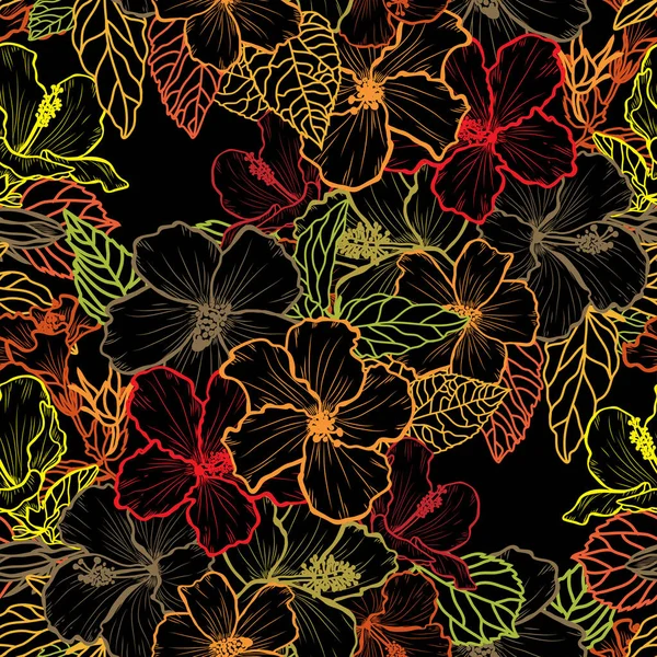 Elegante Naadloze Patroon Met Hibiscus Bloemen Design Elementen Bloemen Patroon — Stockvector