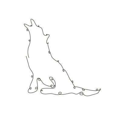 Dekoratif el yapımı kurt, tasarım elementi. Kartlar, davetiyeler, afişler, posterler, baskı tasarımı için kullanılabilir. Devamlı çizgi sanatı. Hayvan teması