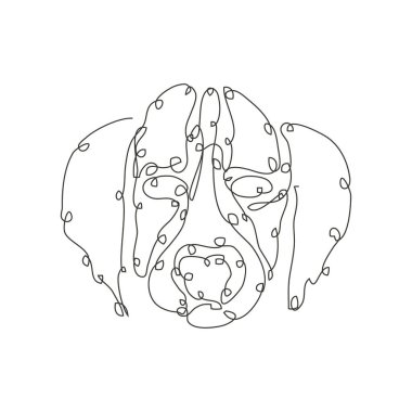 Dekoratif el yapımı köpek, tasarım elementi. Kartlar, davetiyeler, afişler, posterler, baskı tasarımı için kullanılabilir. Devamlı çizgi sanatı. Hayvan teması