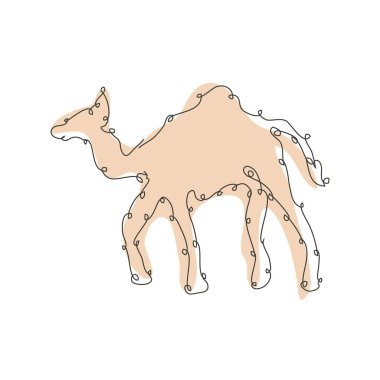Dekoratif el yapımı deve, tasarım elementi. Kartlar, davetiyeler, afişler, posterler, baskı tasarımı için kullanılabilir. Devamlı çizgi sanatı. Hayvan teması