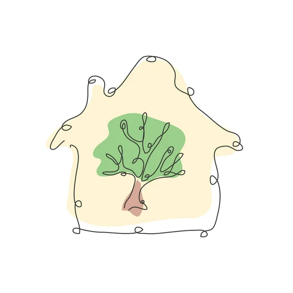 Mão Decorativa Desenhada Para Casa Árvore Conceito Proteção Natureza Elemento —  Vetores de Stock