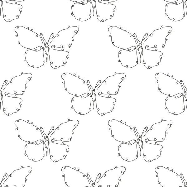 精致无缝的蝴蝶图案 设计元素 采购产品昆虫图案的邀请函 印刷品 礼物包装 纺织品 连续线条艺术风格 — 图库矢量图片