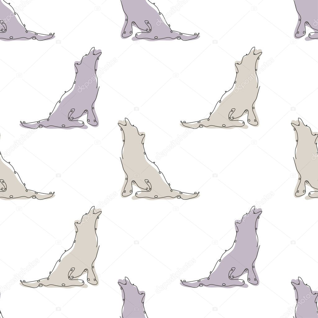 Elegant seamless pattern with wolves, design elements. Animal pattern for invitations, cards, print, gift wrap, manufacturing, textile, fabric, wallpapers. Continuous line art style