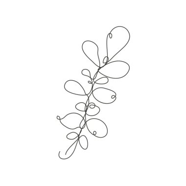 Dekoratif el yapımı ağaç dalları, yaprak, tasarım elementi. Kartlar, davetiyeler, afişler, posterler, baskı tasarımı için kullanılabilir. Aralıksız çizgi sanatı