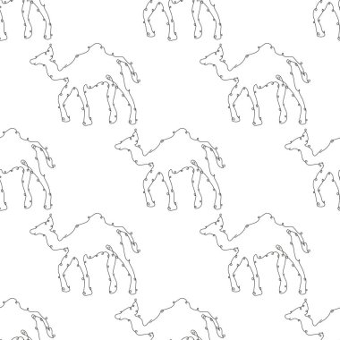 Deve ve deve desenli zarif, tasarım elementleri. Davetiyeler, kartlar, baskı, hediye paketi, imalat, tekstil, kumaş, duvar kağıtları için kullanılabilir. Devamlı çizgi sanatı. Hayvan teması