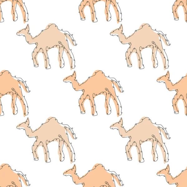 精美无缝的骆驼图案 设计元素 可用于请柬 印刷品 礼品包装 墙纸等 连续线条艺术风格 动物主题 — 图库矢量图片